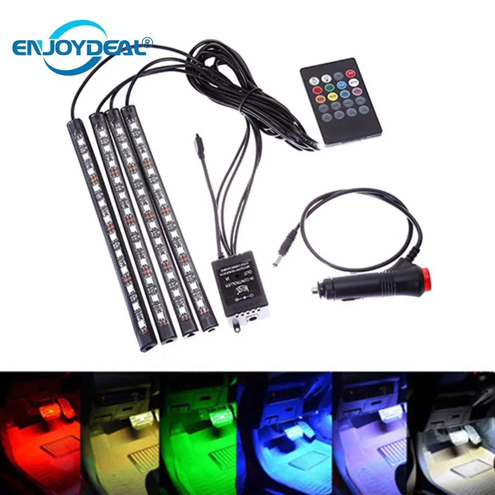Светодиодная ленсветильник RGB для автомобиля декоративная лампа с дистанционным