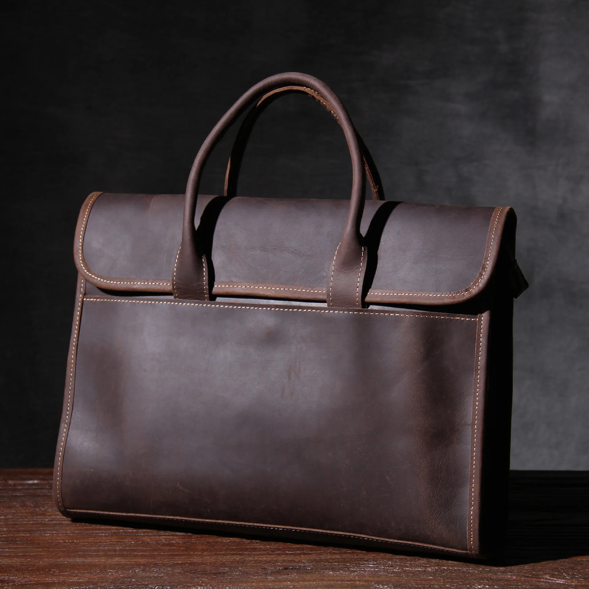 

Vintage Fashion Brand Designer Crazy Horse Leather Men Handbags 14" Laptop Shoulder Bag Genuine Leather Casual Men Briefcase