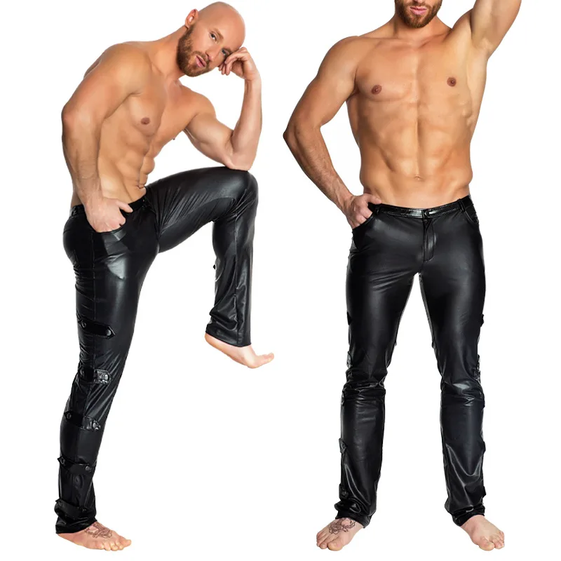 Мужские сексуальные черные wetlook ПВХ латексное нижнее белье мужские кожаные брюки с молниями узкие латексные леггинсы эротическая одежда для гей-клуба