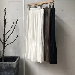 Mooirue Лето 2019 для женщин плиссированные макси юбка высокая талия белый черный ретро Boho раза Slim Fit Женский Saia