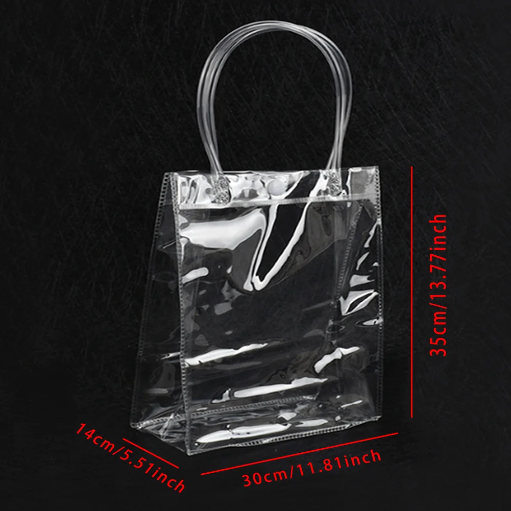 1 Pc Clear Waterproof PVC Handbags Transparent Reusable Foldable Shopping Bag Grocery Eco Friendly Tote Storage Bag Button Pouch