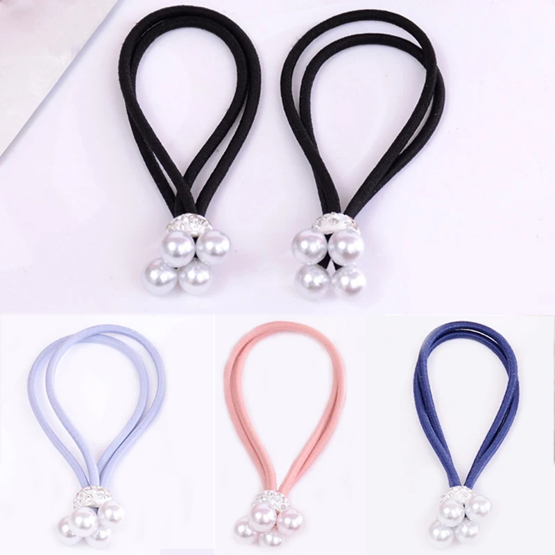 1PC/3PCS Korean Hot Sale Navy Blue Pink Blue Elastic Black Unique Seaside Adjustable Pearl Hair Rope Wedding Valentines Gift