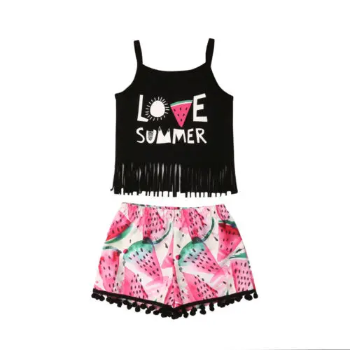 

Toddler Kid Baby Girls Summer Clothes Sets Tank Tops T Shirt Sleeveless Shorts 2pcs Casual Outfits Clothes Set Girl 1-5T