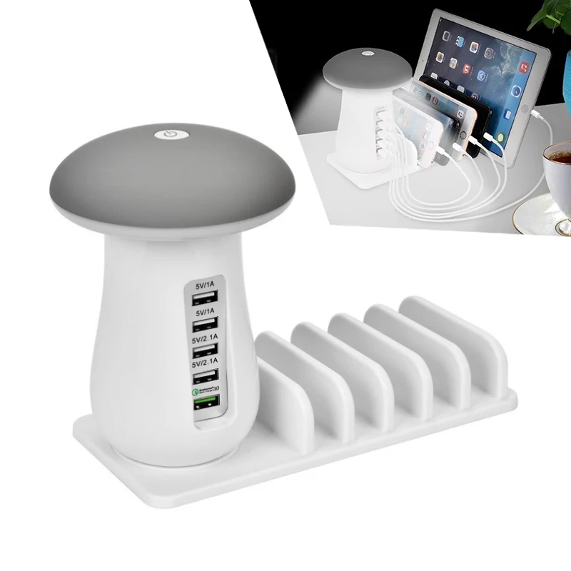 

Multi 5 Port Charging Dock Tablet QC 3.0 Quick Charge Desktop Station Lamp Multiple Usb Fast Phone Charger EU US UK AU Plug Gift