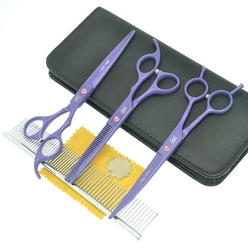 

Meisha 7.0" Dog Hair Scissors Set with Comb Bag Japan 440c Pet Curved Straight Cutting Shears 6.5" Puppy Thinning Tesoura HB0182