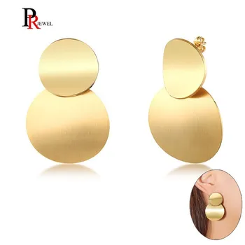 

Fashion Double Round Disc Earrings for Women Matte Finished Gold Color Stainless Steel Earrings for Women Party Wear Jewelry