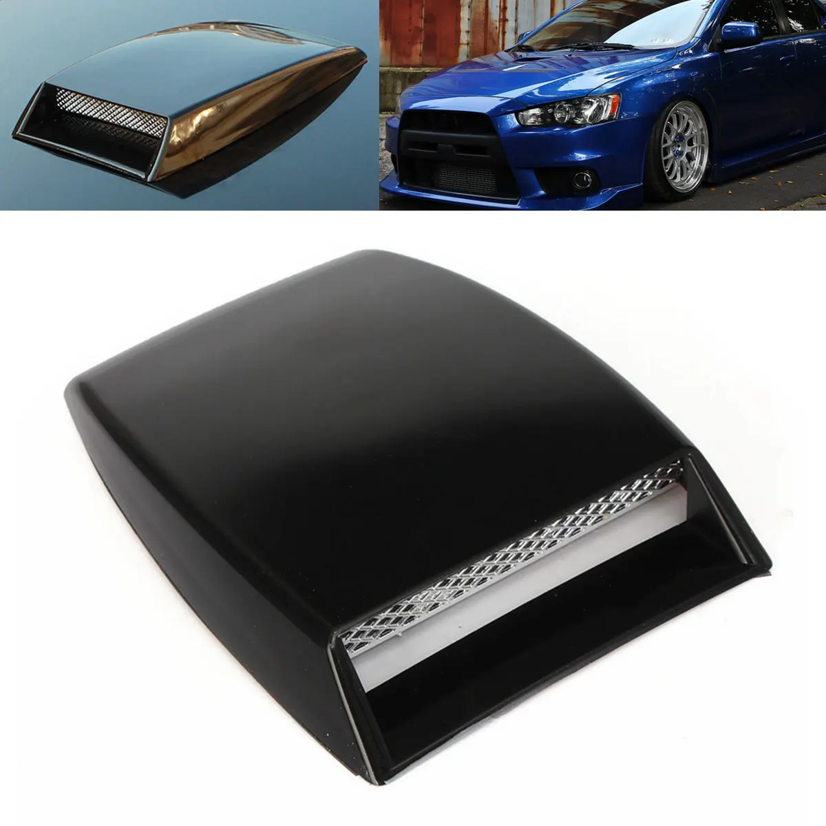 Car Styling Black Universal Car Decorative Air Flow Intake Scoop ABS and Aluminum Grille Mesh