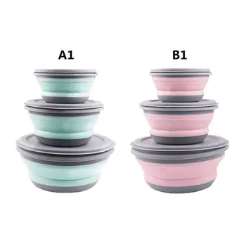 

3 pcs/set Silicone Bowl Folding Bento Box Folding Food Container Collapsible Portable Lunch Container Box for Dinnerware