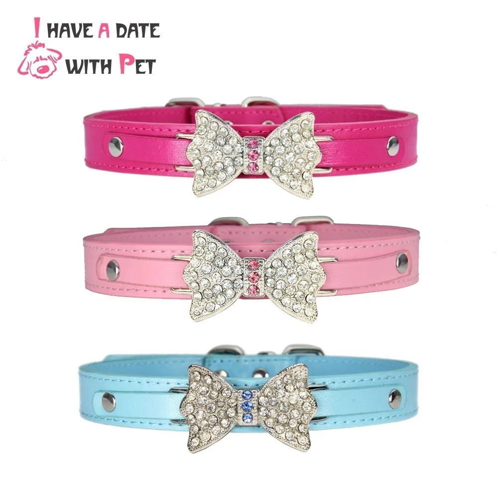 Pink Rhinestone Dog Collar for Big Dog PU Leather Leash for dogs adjustable Pet necklace Pets