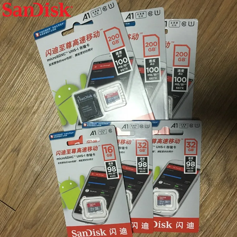 Двойной флеш-накопитель sandisk класса 10 карты памяти micro sd карта td 16 Гб оперативной памяти, 32 Гб встроенной памяти, 64 ГБ 128 80 Слот для карт памяти для телефона Мб/с и планшетные ПК ноутбук