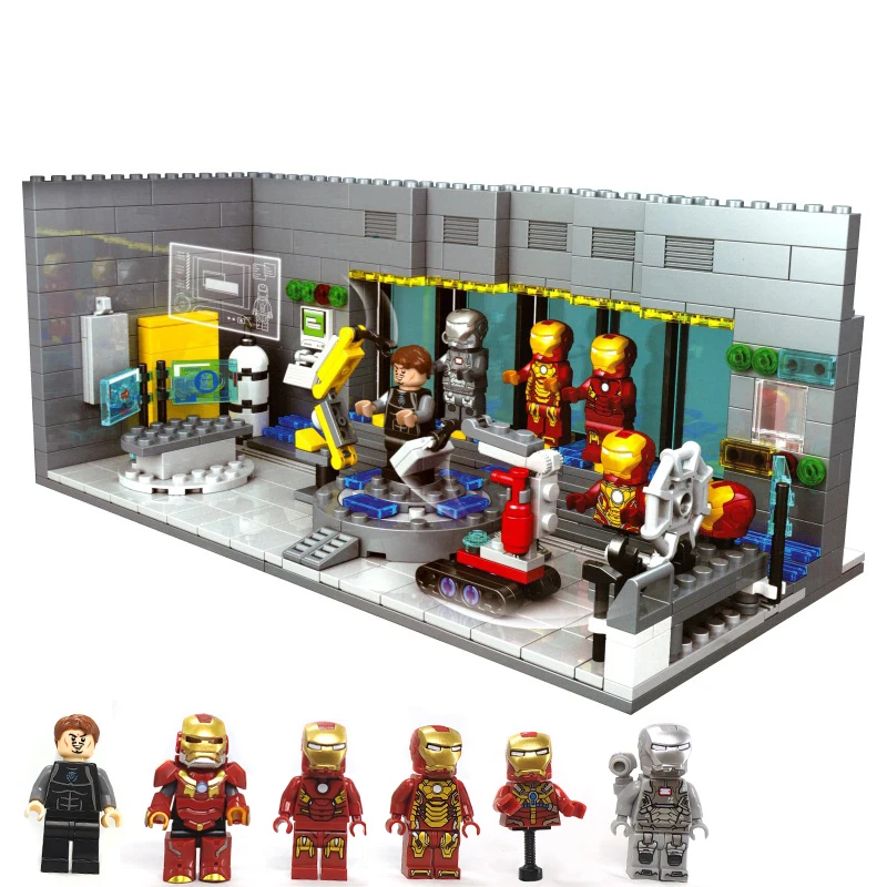 

compatible legoinglys marvel super heroes iron Man Underground laboratory base Iron Machine Building Blocks Bricks for Children
