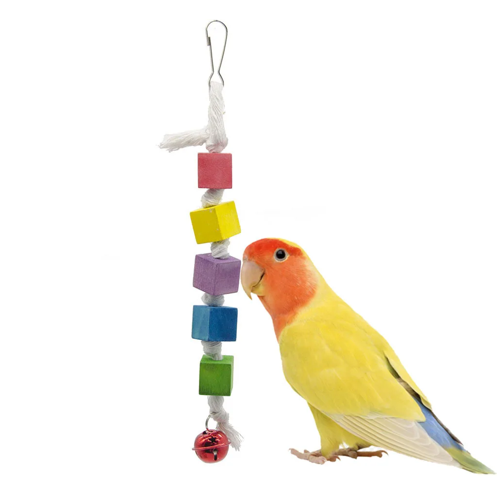 Parrot toy bird bite wood string color small square star bell |