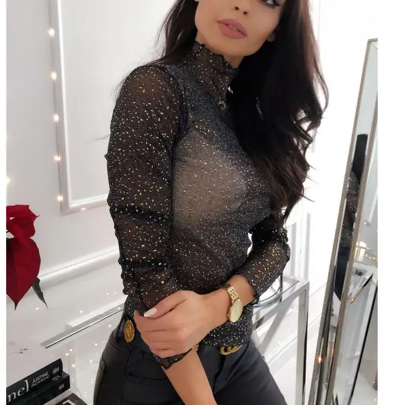 Black Polka Dot See Through Shirt 