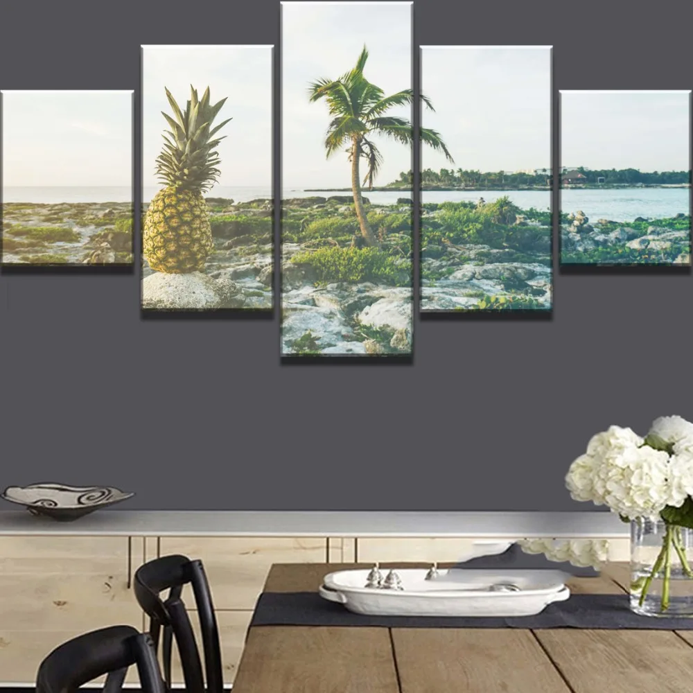 

5 Piece Canvas Art Seascape Pineapple Poster Cuadros Decoracion Paintings on Canvas Wall Art for Home Decorations Wall Decor
