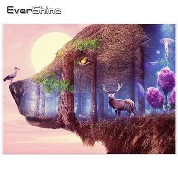 

EverShine Diamond Embroidery Full Display Bear Paint With Diamonds Full Square Rhinestones Mosaic Forest Landscape Home Decor