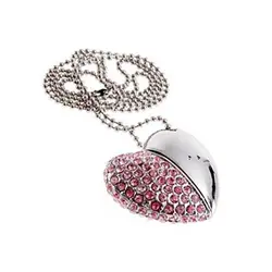 16 г USB ключ 2,0 памяти сердце тип с кристаллом кулон цепочки и ожерелья Stick Flash Drive подарок розовый