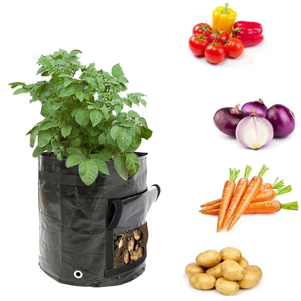 

7 Gallons Vegetable Plant Grow Bag PE Black Potato Growing Bags With Handles UV Protection Reusable Garden Supplies