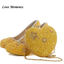 New Gold Yellow Pearl shoes and bags to match woman shoes with matching bag heart high heels womens Pumps ladies Platform shoes цена New Gold Yellow Pearl shoes and bags to match woman shoes with matching bag heart high heels womens Pumps ladies Platform shoes цены онлайн