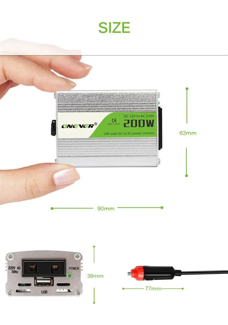 Автомобильный преобразователь мощности 200 Вт USB зарядное устройство DC 12 В к AC 220 В модифицированная Синусоидальная волна с USB 5 В выходная цифровая камера