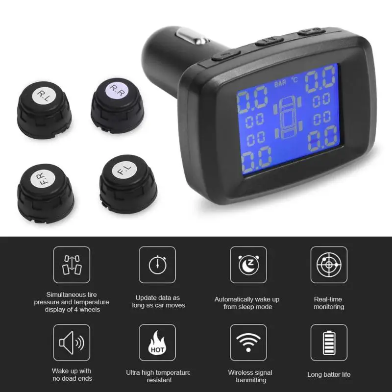 Автомобильный беспроводной TPMS система контроля давления в шинах прикуриватель