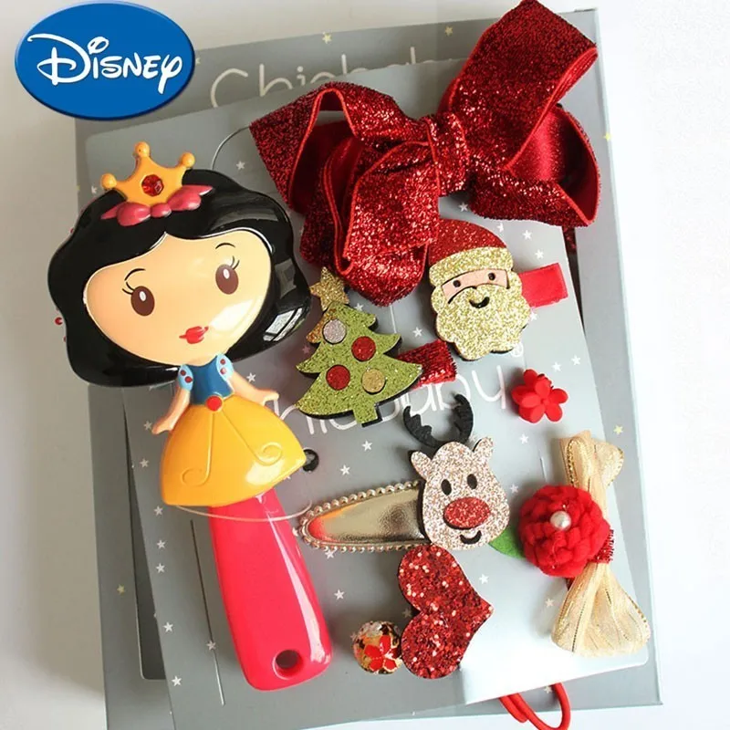 Disney Comb Headwear Set Princess Snow White Frozen Elsa Aurora Ariel Rapunzel Cartoon 3D Air Cushion Comb Head Rope Hair Set