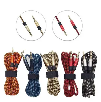 

200pcs lots top quality 1.5m Braided Fabric 3.5mm Jack Aux Cable Male to Male Stereo Audio AUX Auxiliary Cable for Car/PM4 PM3/