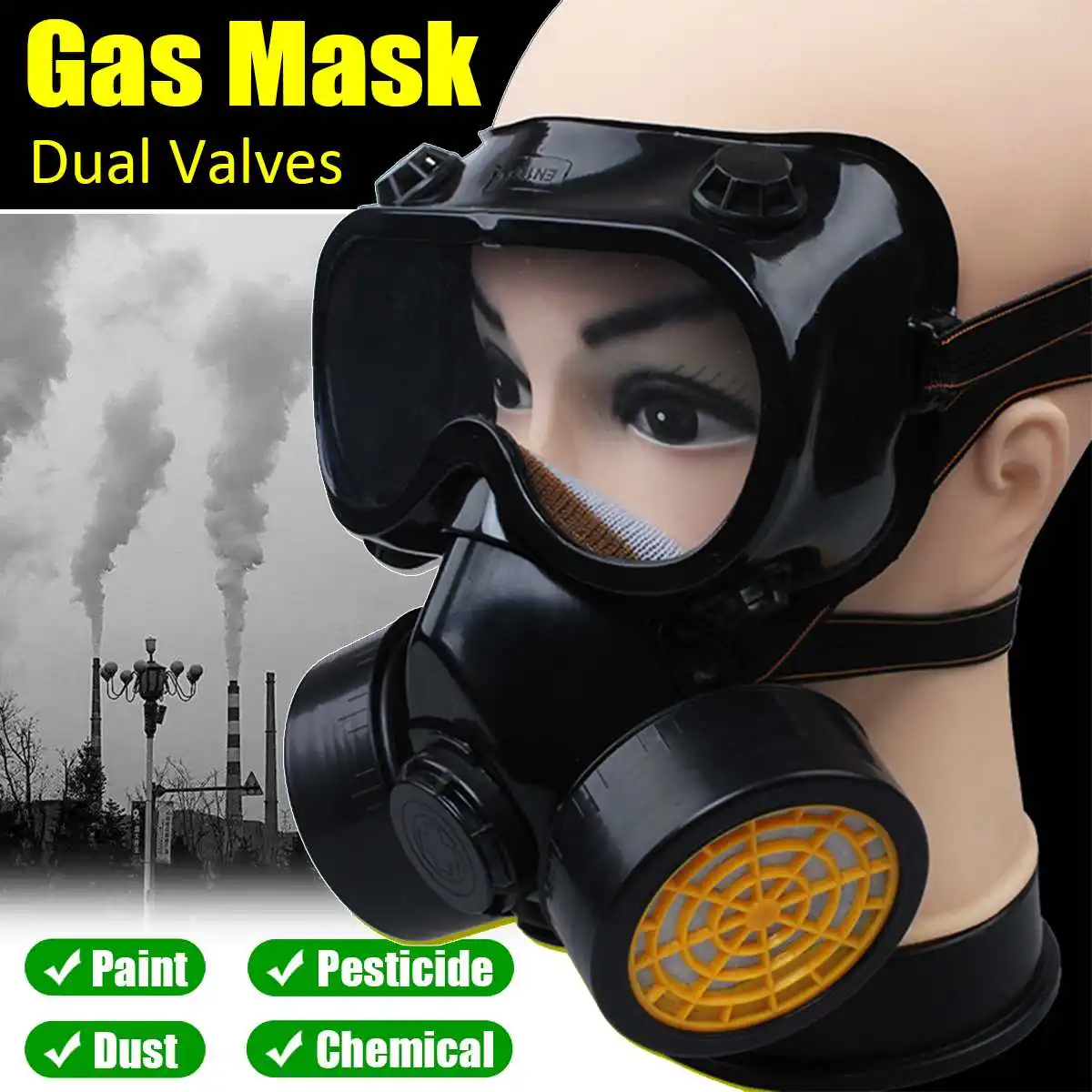 

Half Face Protective Mask Two-piece Dual Cartridge Dust Gas Mask With Eye Goggle Anti-Chemical Filter Face Respirator for Spray