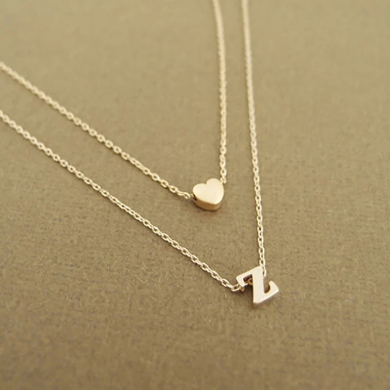 

Fashion Tiny Heart Initial Double layer Necklace Personalized Initial Dainty Necklace 26 Letter Name Jewelry girlfriend gift