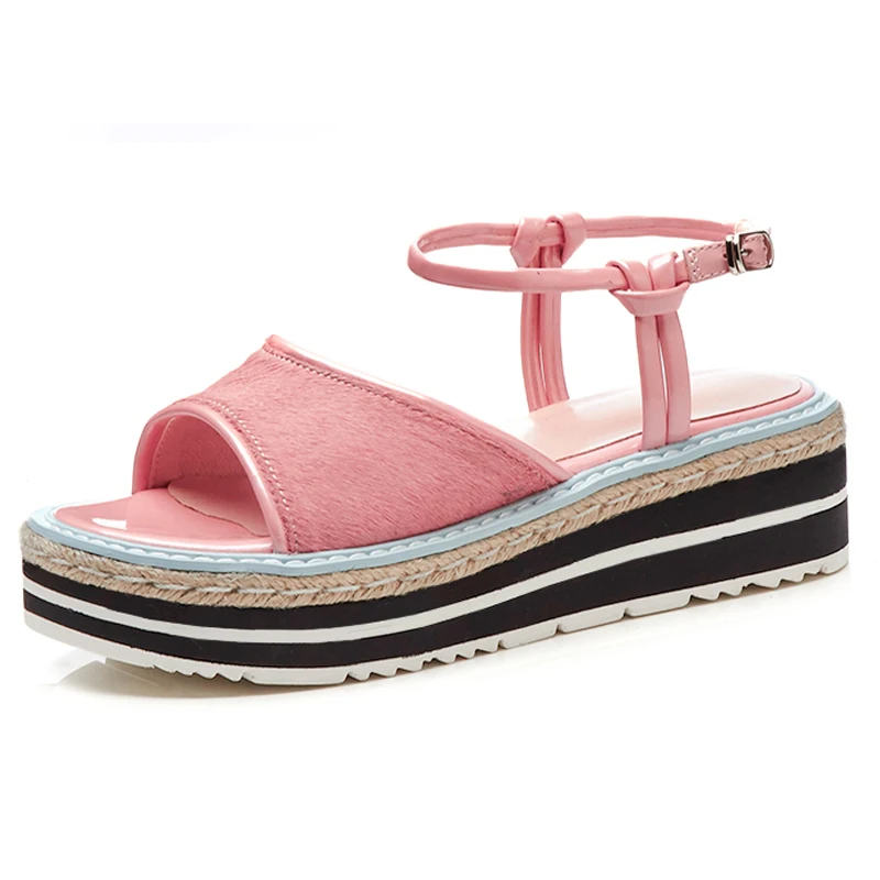 

Women's Horsehair Wedge Sandals 5.5 CM Thick Soles Open-toe Platform Sandal Summer Casual Shoes Box Packing r-333