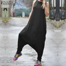 Women Jumpsuit ZANZEA Womens Drop-crotch Rompers 2019 Fashion Ladies Long Harem Pants Casual Playsuit Jumpsuits Combinaison 5XL drop crotch racer back solid cami jumpsuit