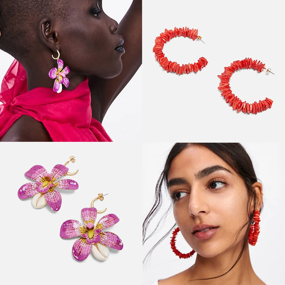 

Flatfoosie New 2019 Trendy ZA Big Flower Dangle Earrings Women Wedding Party Fashion Large Resin Drop Earring Bohemian Jewelry