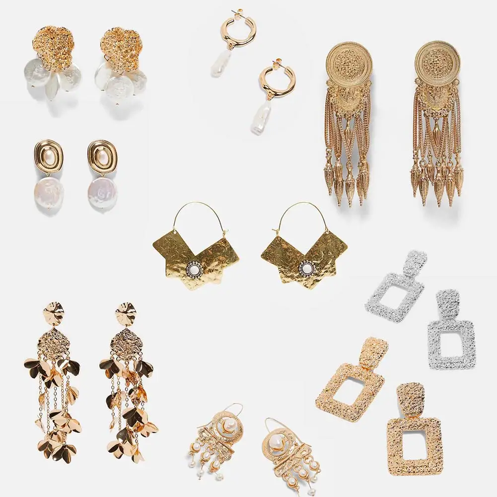 

JUST FEEL ZA Vintage Gold Color Long Dangle Earrings For Women Fashion New Simulated Pearl Statement Fringe Drop Earring Jewelry