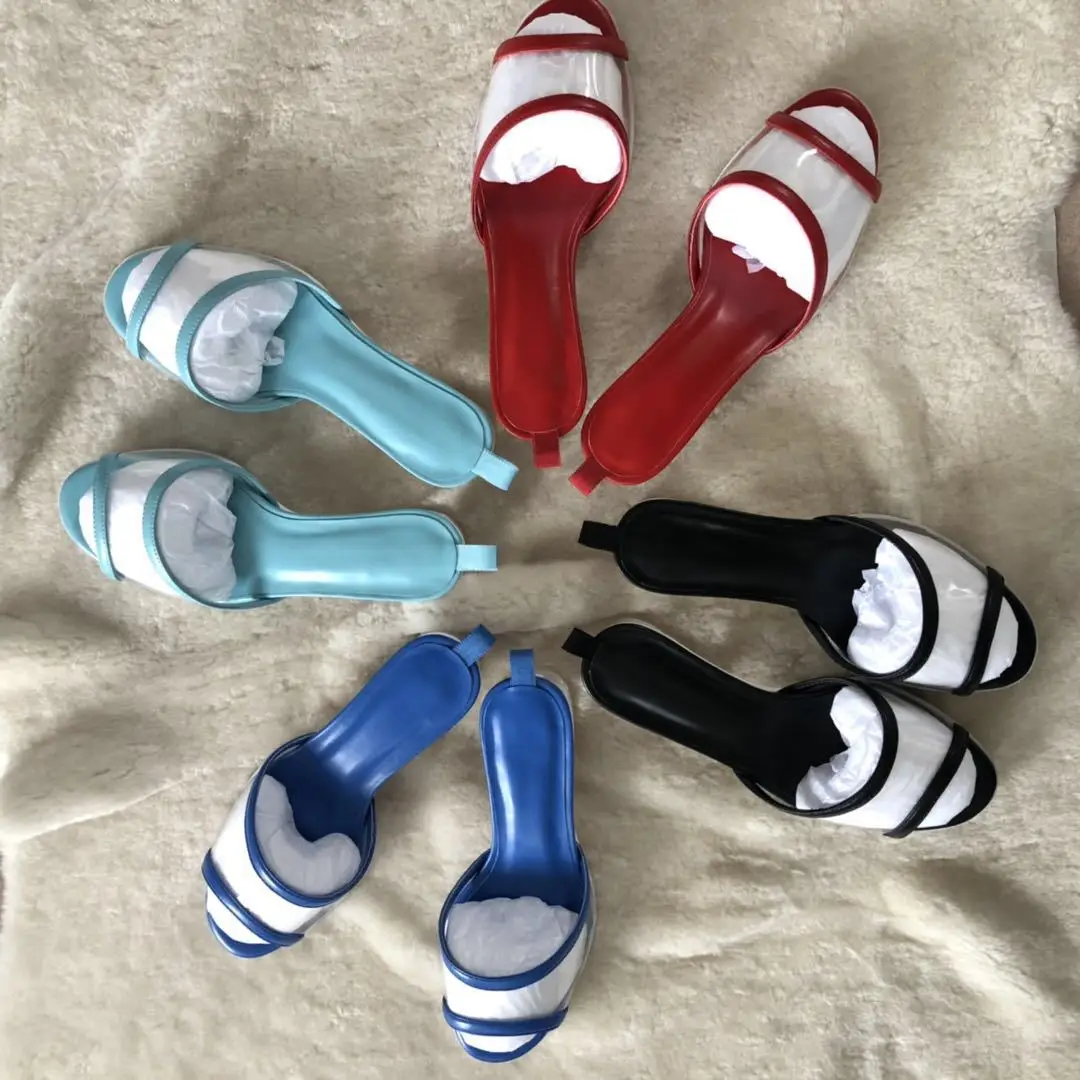 

Summer Chunky Transparent Heels Slipper Sandals Girl's Candy color PVC Peep Toe Leisure Outdoor Slide Shoes Mujer Beach Slipper