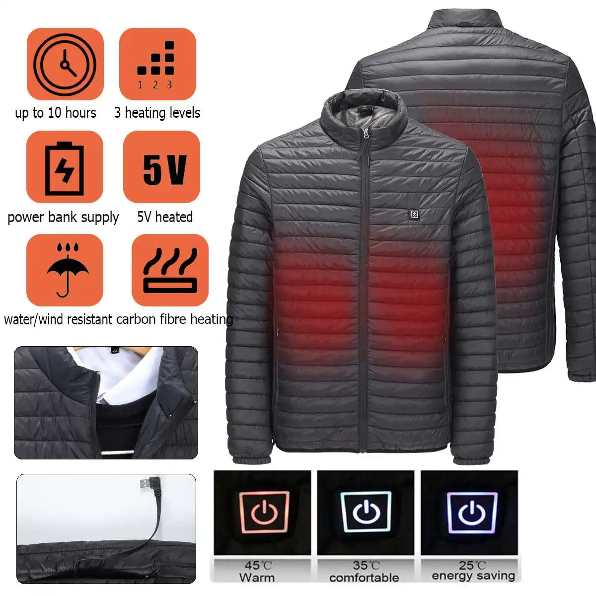 

Electric USB Fast Heating Men Women Jacket Winter Outdoor Waterproof Temperature controllable Jackets Hiking Trekking Climb Coat