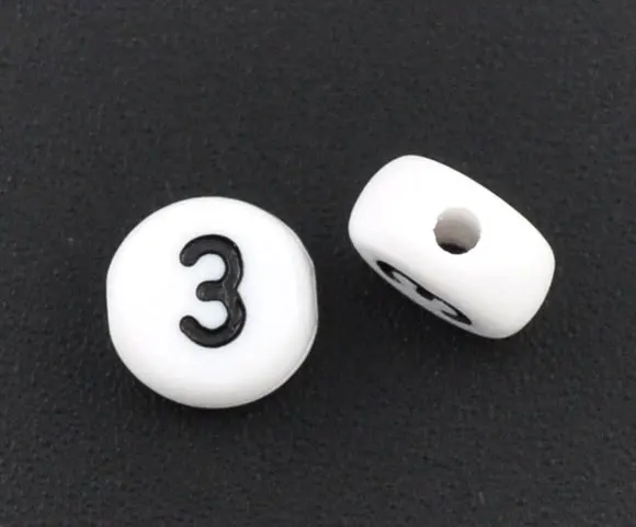 

Lovely Jewelry! 500Pcs White Acrylic Number "3" Flat Round Spacer Beads 7mm(B08319)