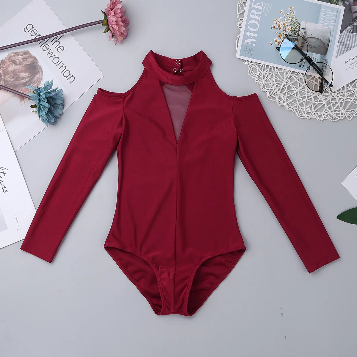 Download iiniim Girls Off shoulder Long Sleeves Mock Neck Cutout ...