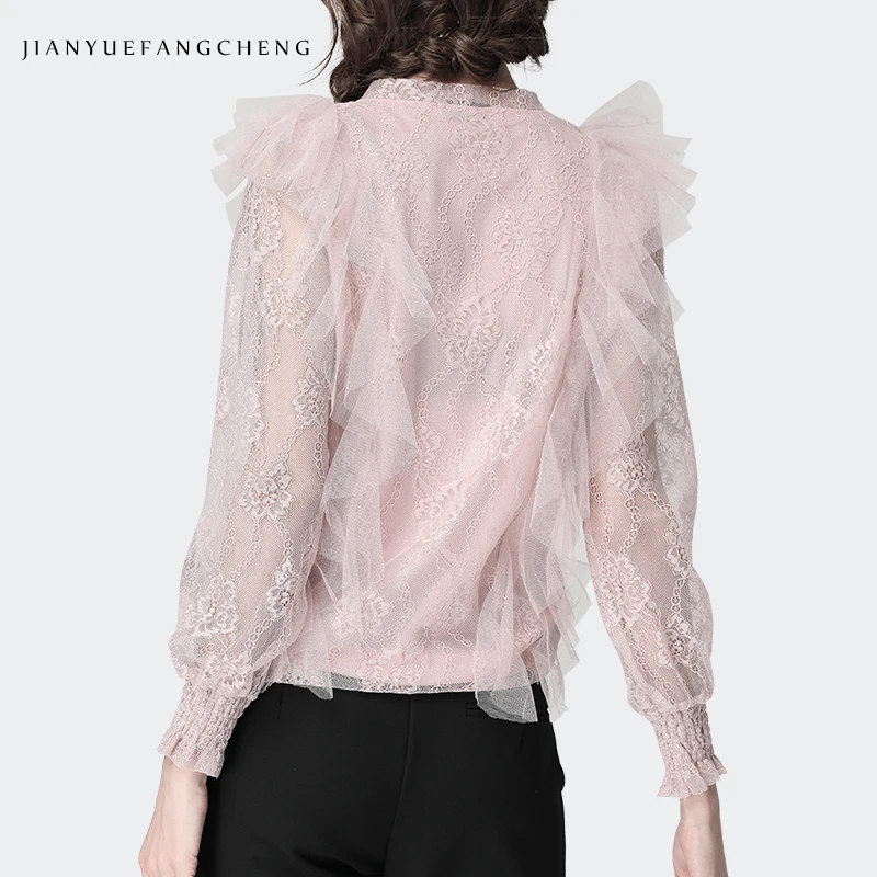 Spring Summer Lace Shirt Women Long Sleeve 2019 Plus Size O-Neck See Through Transparent Tops Elegant Ladies Blouses China Pink Spring Summer Lace Shirt Women Long Sleeve 2019 Plus Size O-Neck See Through Transparent Tops Elegant Ladies Blouses China Pink