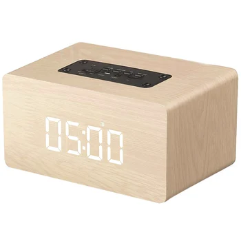 

Bluetooth Speaker Digital Alarm Clock Wooden, V4.2 Portable Wireless Dual Driver Speakers, 1500 Mah, Led Time Display, Tf-Card