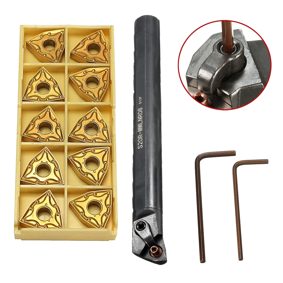 

HLZS-S20R-MWLNR08 Lathe Boring Bar Turning Tool Holder with 10pcs WNMG080404 Insert