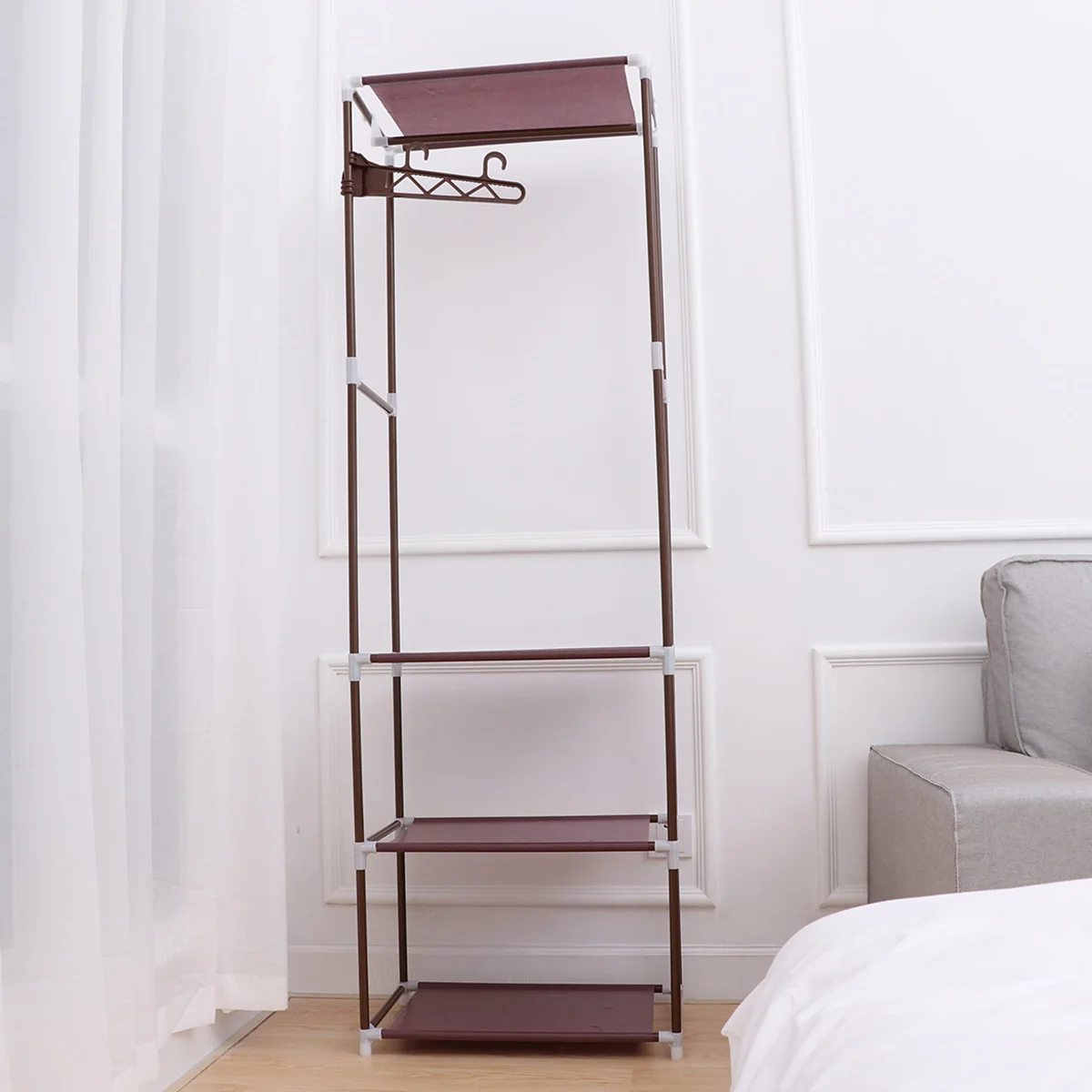 

1pcs Portable Clothes Rack Clothing Floor-standing Shelf Garment Organizer Bedroom Coat Rack Storage Stand