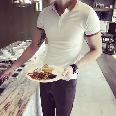 

2019 summer male gentleman ya hurricane slim color matching short-sleeved polo shirt youth business trend shirt