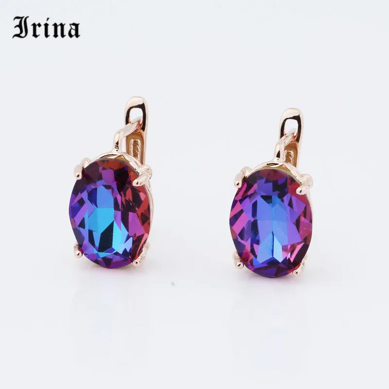 Irina Dazzle colour Oval Zircon elegant Hoop Earrings charming fashion jewelry Fashion Circle Earrings For Girls Gifts