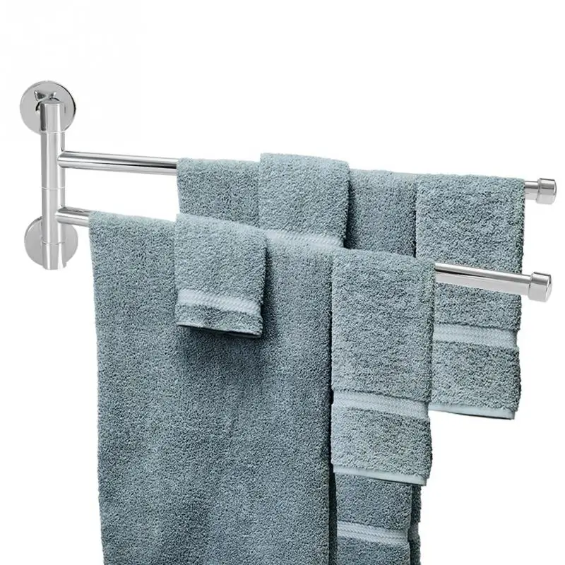 

Bathroom Wall Mounted Towel Rack Swing Out Rotating Towel Holder Hanger Shelf