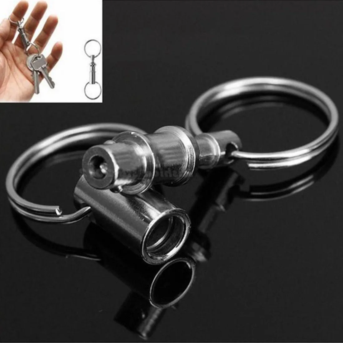 

1pcs Dual Detachable Key Ring Removable Keyring Quick Release Keychain Snap Lock Holder Steel Chrome Plated Pull-Apart Key Rings