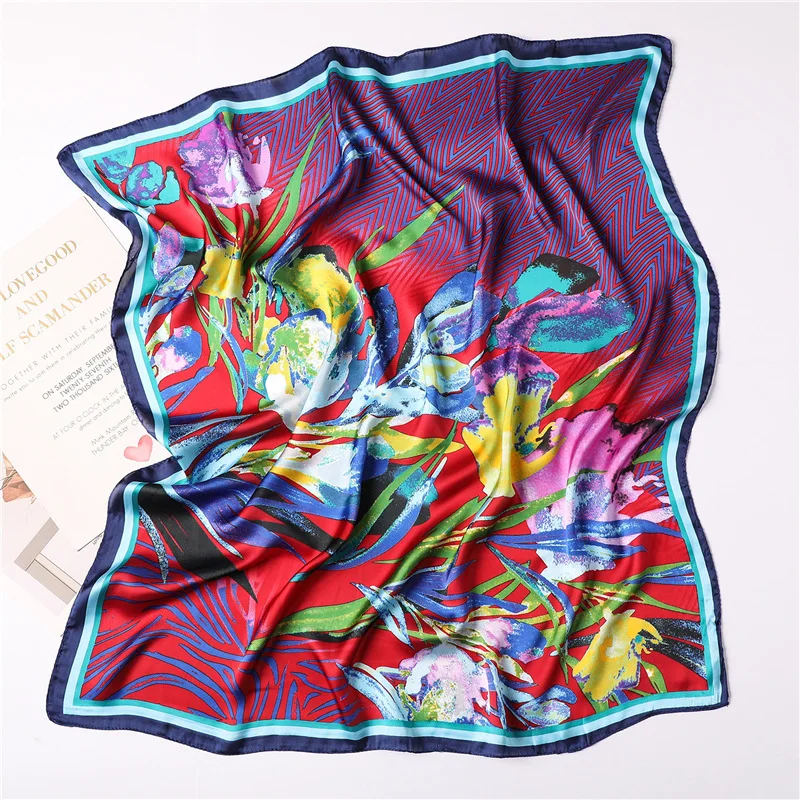 

2019 New Women's Silk Scarf Square Female Shawls Wraps Print Small Office Scarf Hair Scarf Hijabs Foulard Bandana Handkerchief