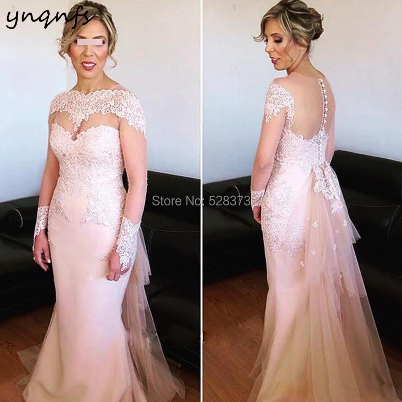

YNQNFS M20 Lace Appliques Vestidos Formal Dress Women Elegant Mermaid Long Sleeve Gown 2019 Mother of the Bride Dresses
