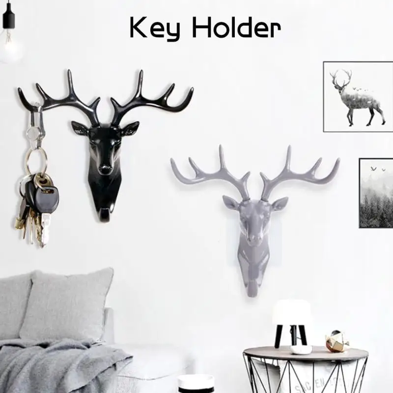 Рождество Key Holder Лось Настенный декор Творческий 3D голова оленя Ключ Крючки Hat