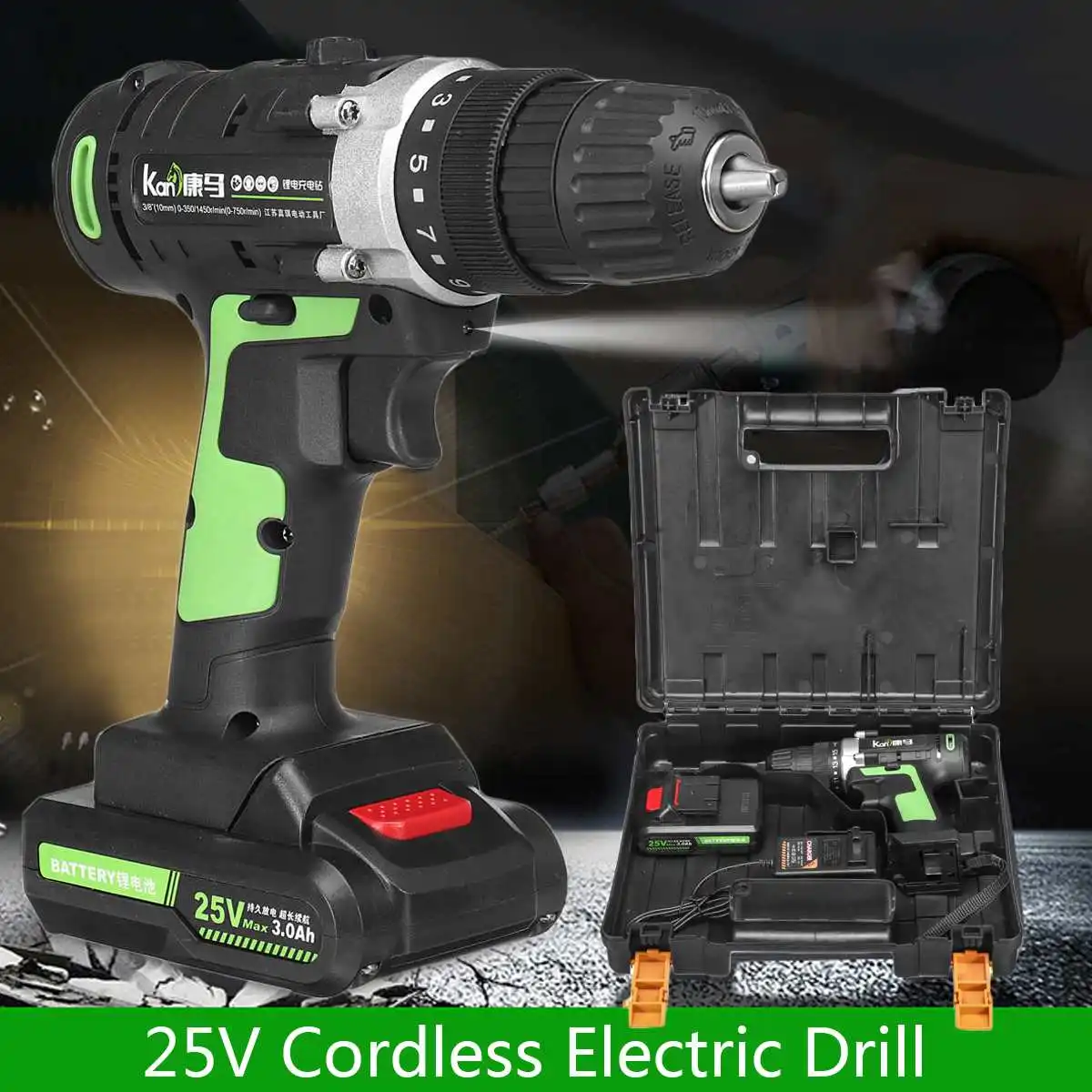 

Installation Power Tools 25V 3.0Ah Cordless Electric Impact Wrench Kit Drill 3/8'' Screwdriver 2 Battery Li Battery Hand Drill