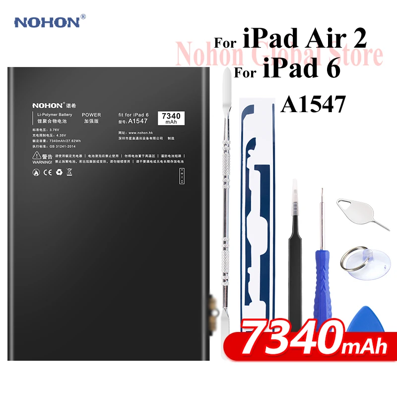 Nohon Аккумулятор для iPad 6 Air 2 A1547 7340 мАч A1566 A1567 литий-полимерный планшет батарея+ Бесплатные инструменты для Apple iPad Air2 iPad6 батарея