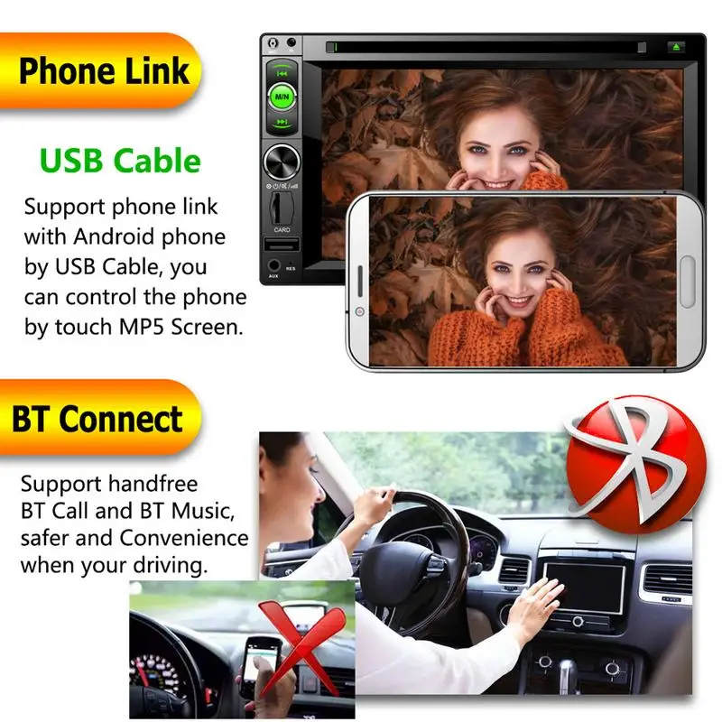 2 DIN 6 &quotDC12V Full HD 1080 P Автомобильный мультимедийный CD DVD плеер руль Управление FM